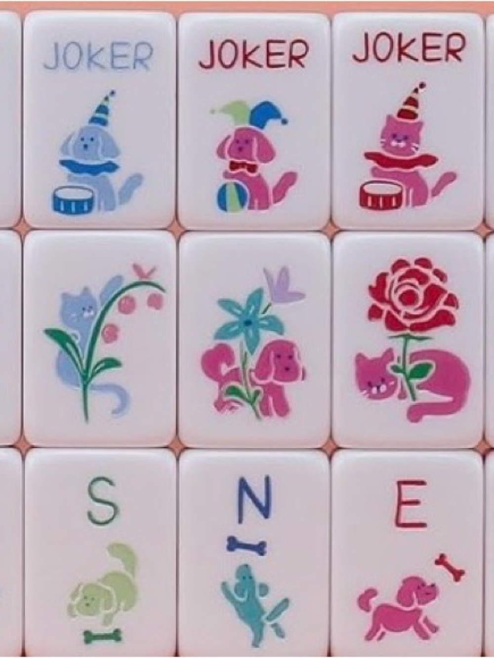 Cute Pink & Blue Small Pets Mahjong Tiles - Playful Animal Design me (travel set